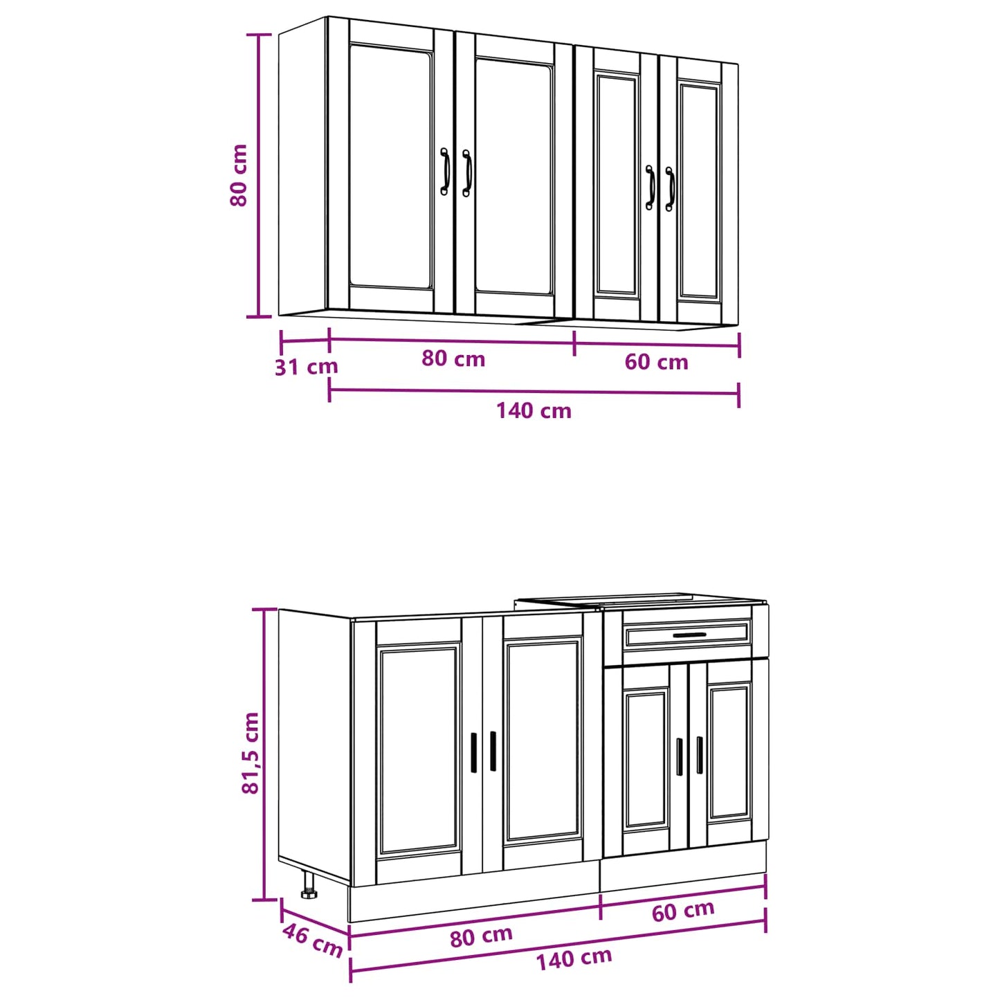 vidaXL Μονάδα κουζίνας PORTO 4 pcs Γυαλιστερό Λευκό Επεξεργασμένο Ξύλο