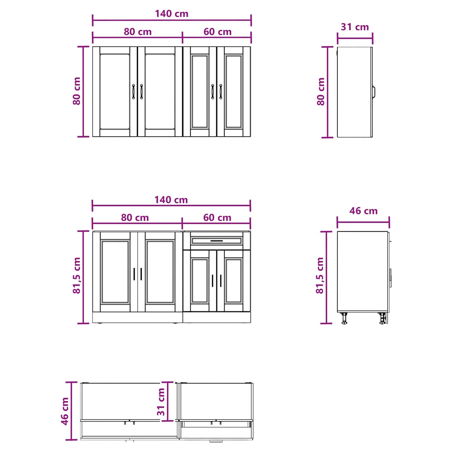 vidaXL Μονάδα κουζίνας PORTO 4 pcs Γκρι Sonoma Επεξεργασμένο Ξύλο