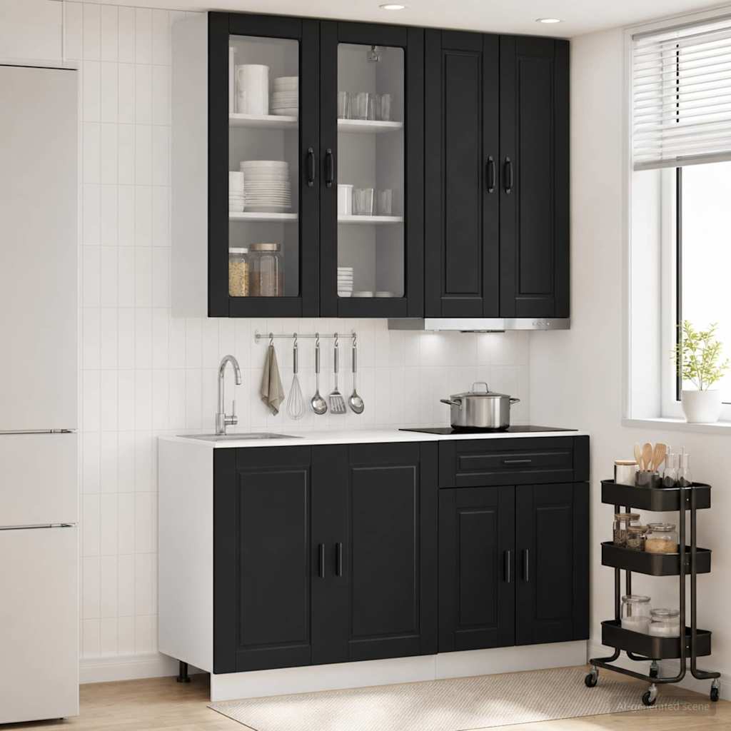 vidaXL Μονάδα κουζίνας PORTO 4 pcs Μαύρο Επεξεργασμένο Ξύλο