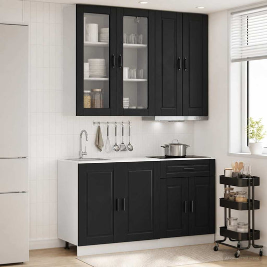 vidaXL Μονάδα κουζίνας PORTO 4 pcs Μαύρο Επεξεργασμένο Ξύλο