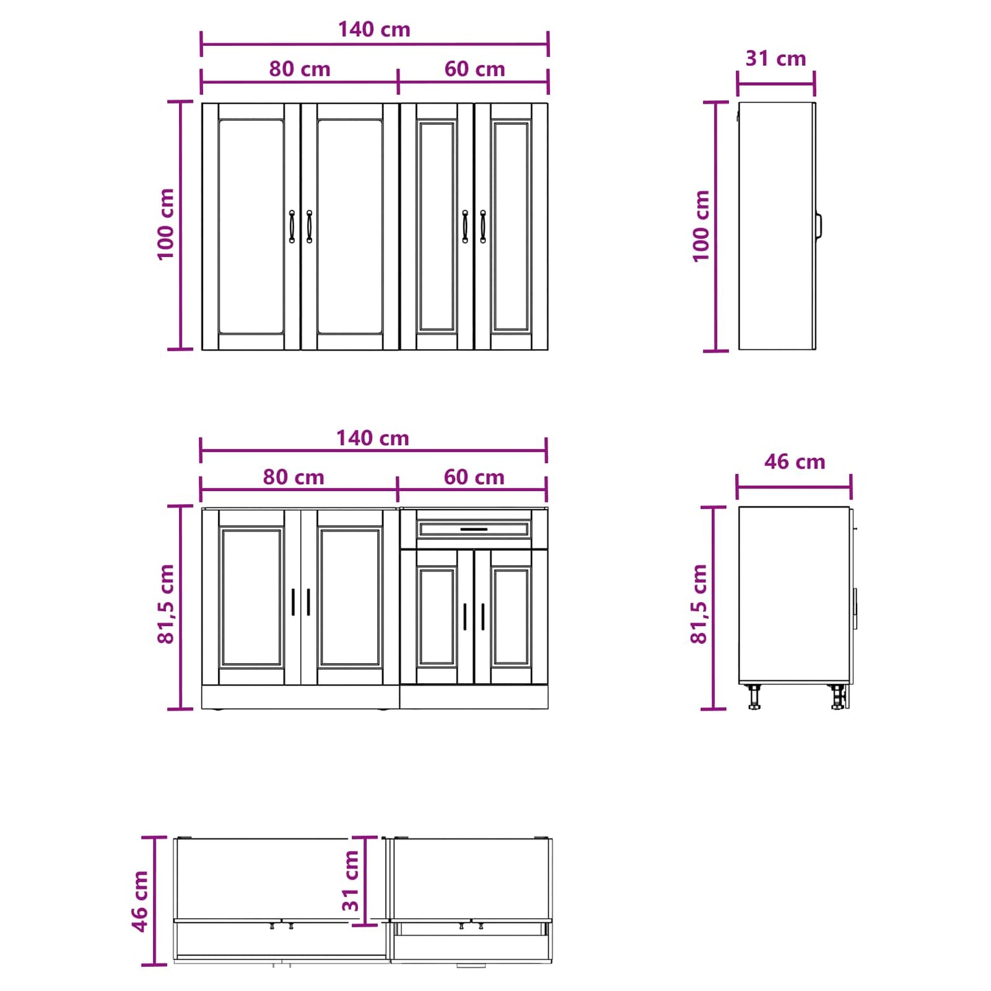 vidaXL Μονάδα κουζίνας PORTO 4 pcs Γκρι Σκυροδέματος