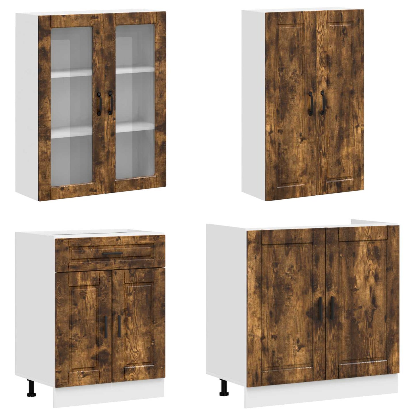 vidaXL Μονάδα κουζίνας PORTO 4 pcs Καπνισμένο Ξύλο Δρυός