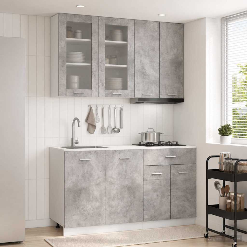 vidaXL Μονάδα κουζίνας LYON 4 pcs Γκρι Σκυροδέματος Επεξεργασμένο Ξύλο