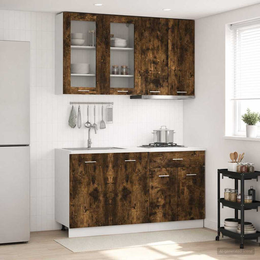vidaXL Μονάδα κουζίνας LYON 4 pcs Καπνισμένο Ξύλο Δρυός