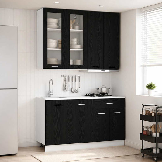vidaXL Μονάδα κουζίνας LYON 4 pcs Μαύρη Δρυς Επεξεργασμένο Ξύλο