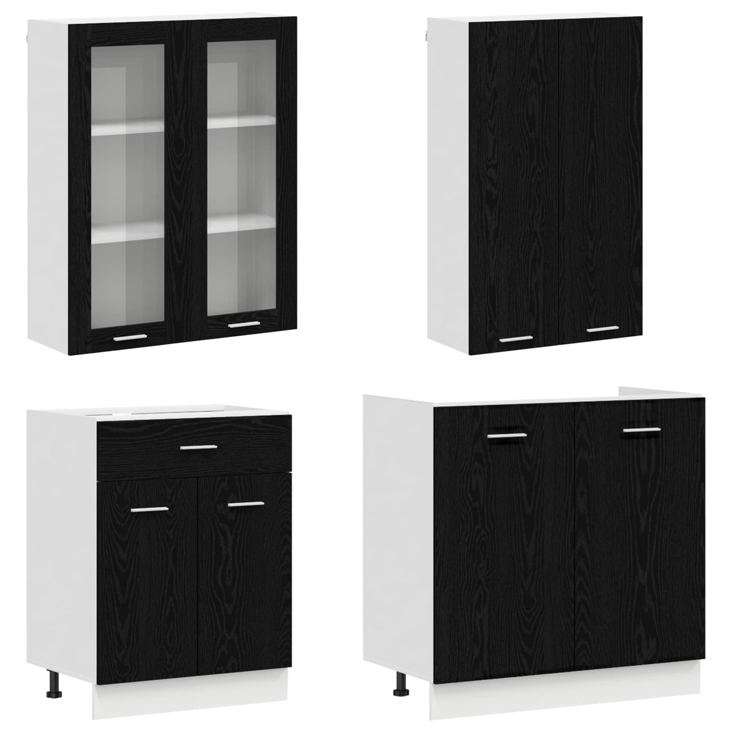 vidaXL Μονάδα κουζίνας LYON 4 pcs Μαύρη Δρυς Επεξεργασμένο Ξύλο