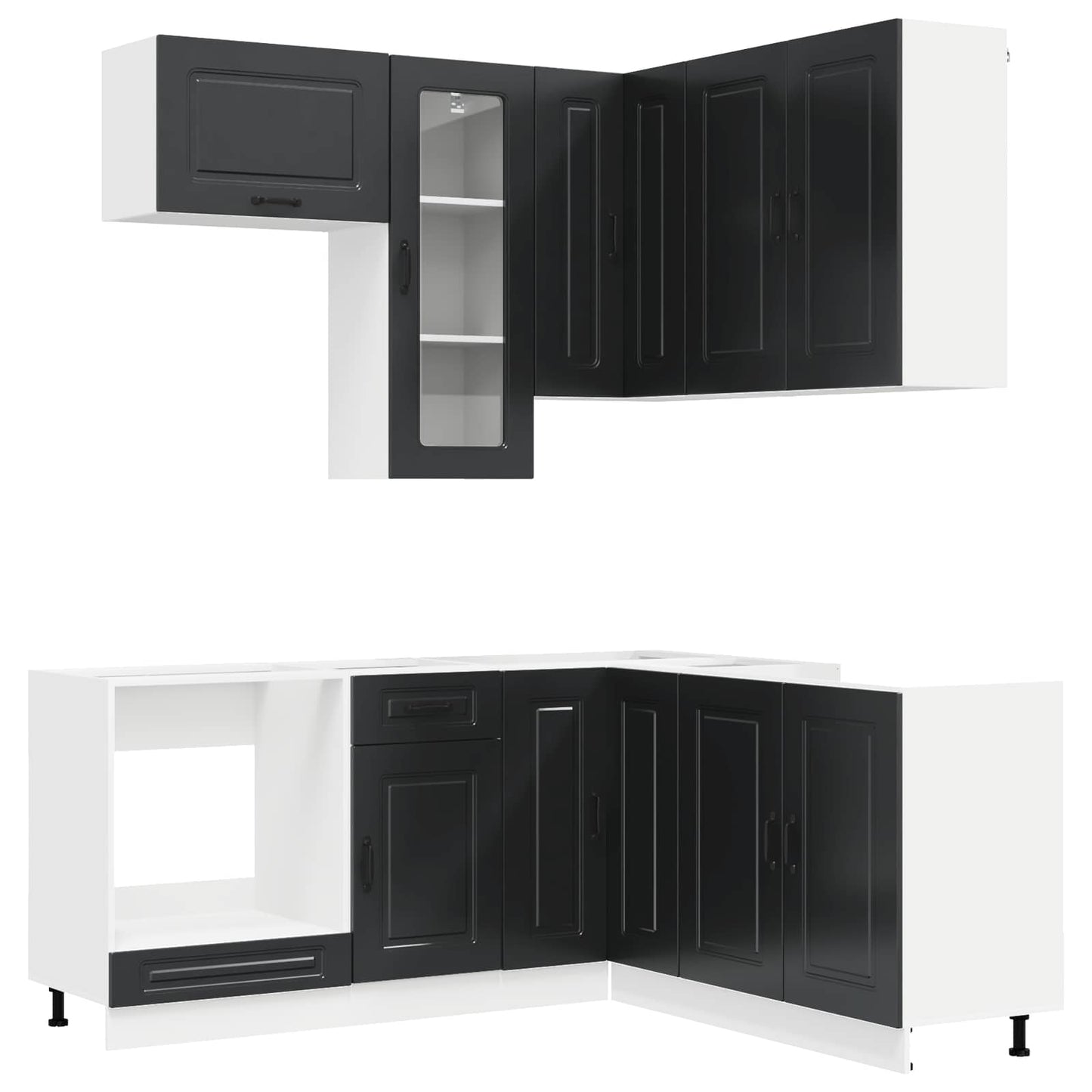 vidaXL Μονάδα κουζίνας KALMAR 8 pcs Μαύρο Επεξεργασμένο Ξύλο