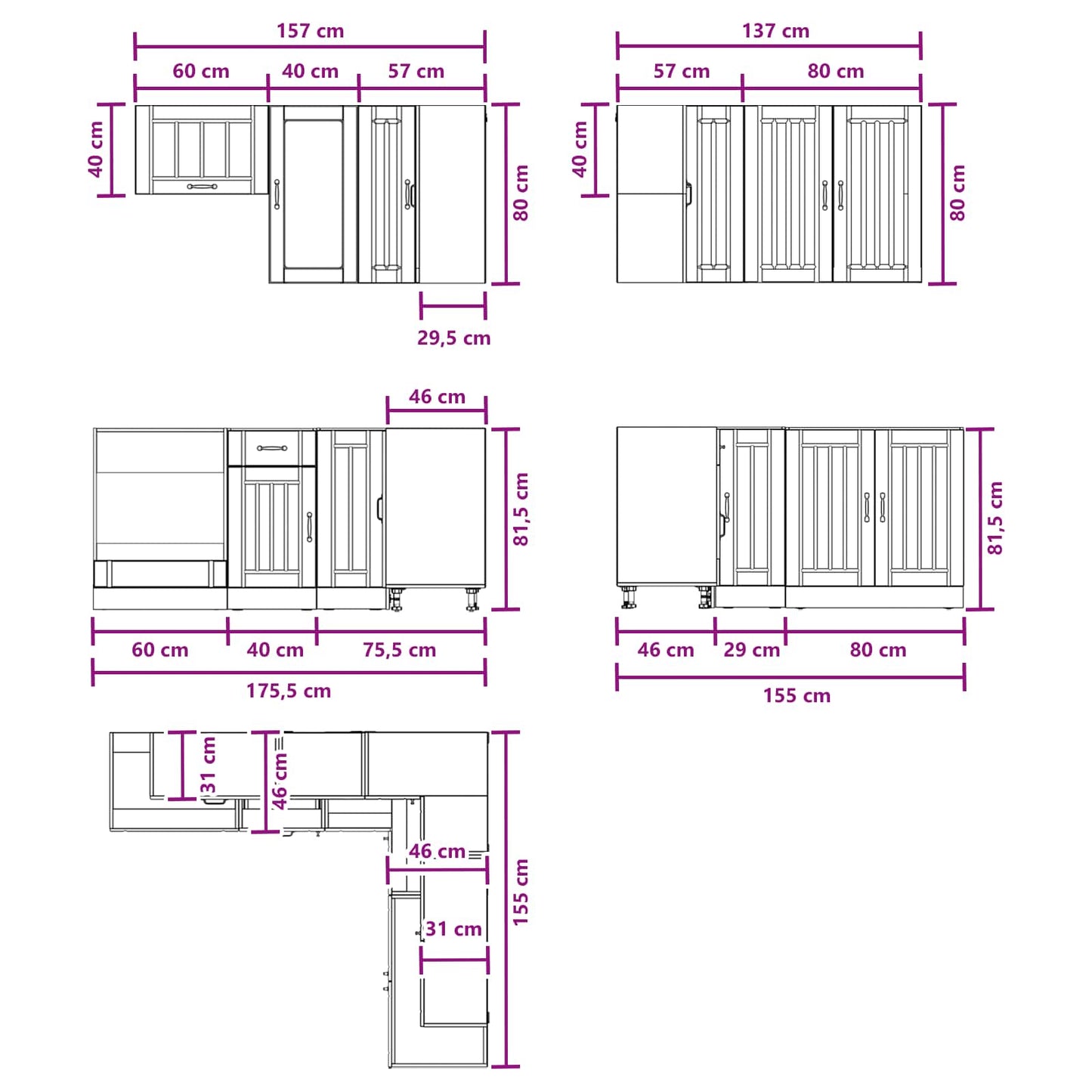 vidaXL Μονάδα κουζίνας LUCCA 8 pcs Μαύρο Επεξεργασμένο Ξύλο