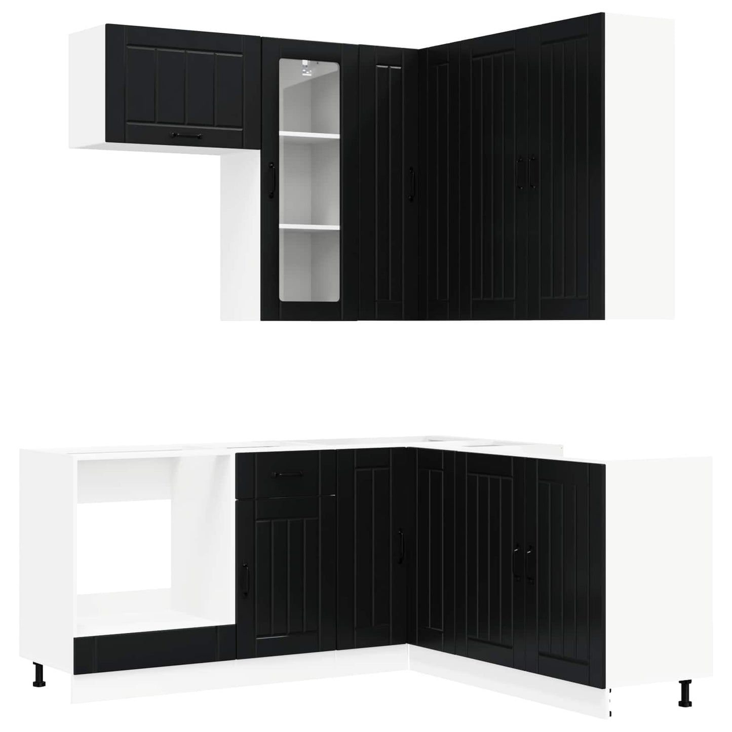 vidaXL Μονάδα κουζίνας LUCCA 8 pcs Μαύρο Επεξεργασμένο Ξύλο