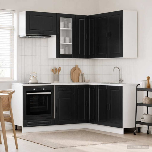 vidaXL Μονάδα κουζίνας PORTO 8 pcs Μαύρο Επεξεργασμένο Ξύλο