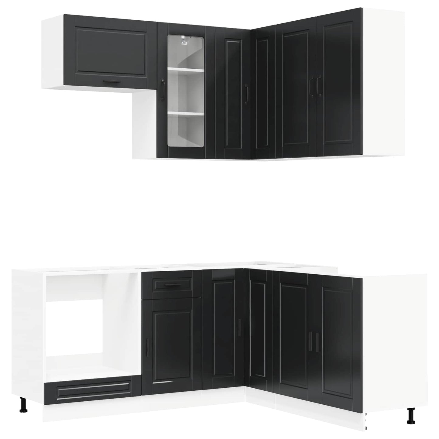 vidaXL Μονάδα κουζίνας PORTO 8 pcs Μαύρο Επεξεργασμένο Ξύλο
