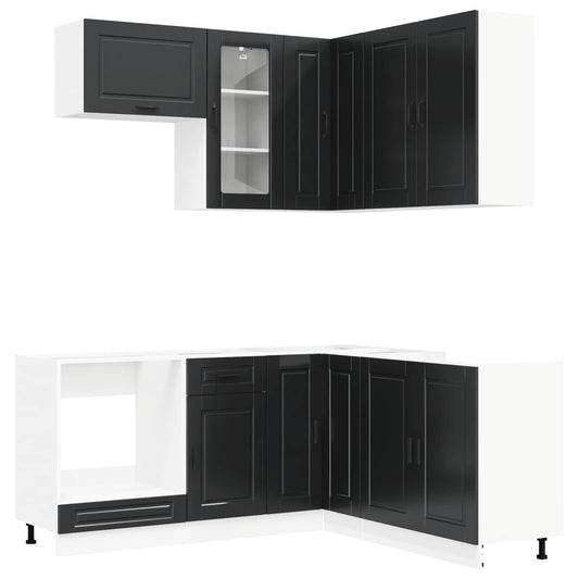 vidaXL Μονάδα κουζίνας PORTO 8 pcs Μαύρο Επεξεργασμένο Ξύλο