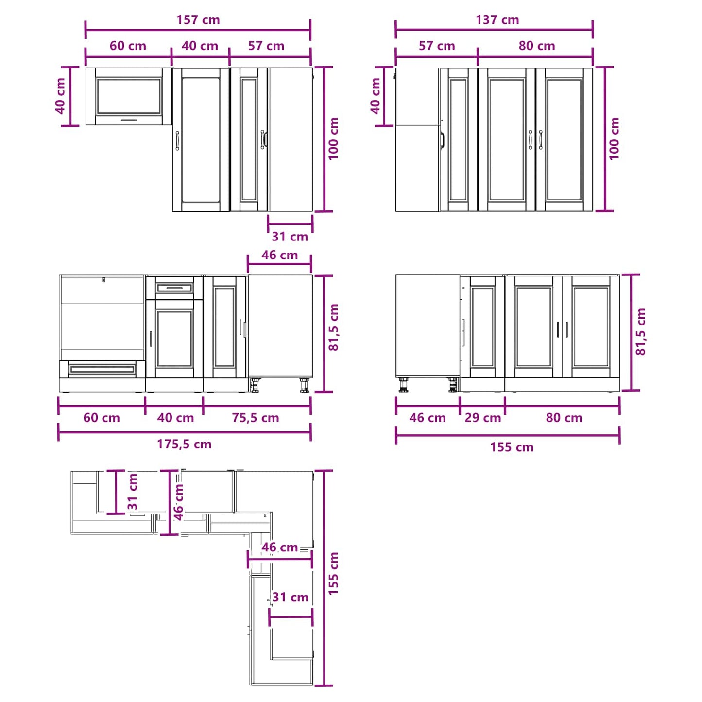 vidaXL Μονάδα κουζίνας PORTO 8 pcs Μαύρο Επεξεργασμένο Ξύλο