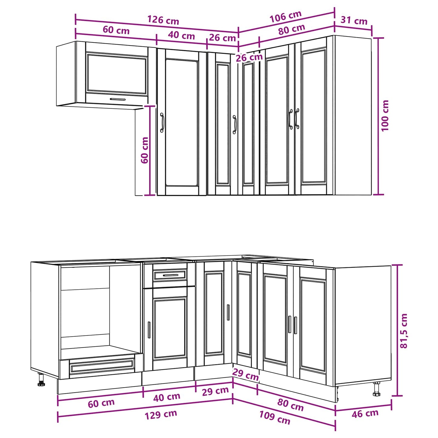 vidaXL Μονάδα κουζίνας PORTO 8 pcs Μαύρο Επεξεργασμένο Ξύλο