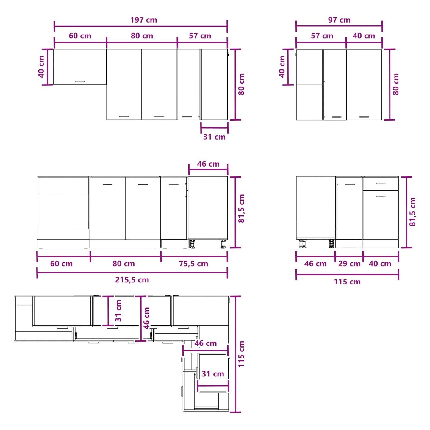 vidaXL Μονάδα κουζίνας LYON 8 pcs Καπνισμένο Ξύλο Δρυός