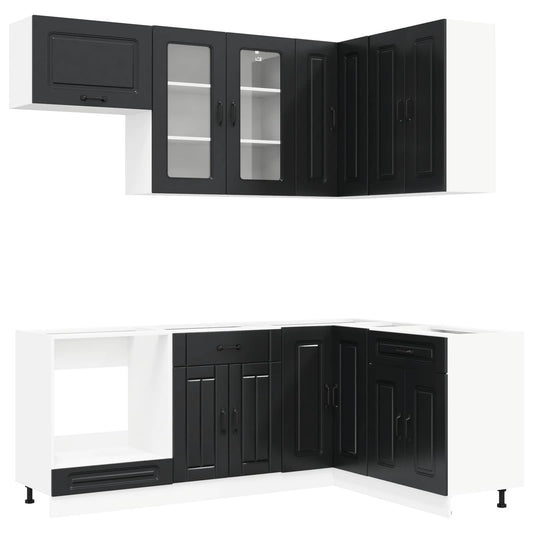 vidaXL Μονάδα κουζίνας KALMAR 8 pcs Μαύρο Επεξεργασμένο Ξύλο