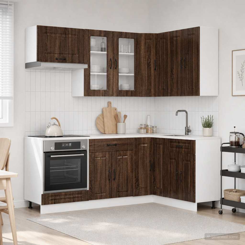 vidaXL Μονάδα κουζίνας KALMAR 8 pcs Καφέ Ξύλο Δρυός Επεξεργασμένο Ξύλο