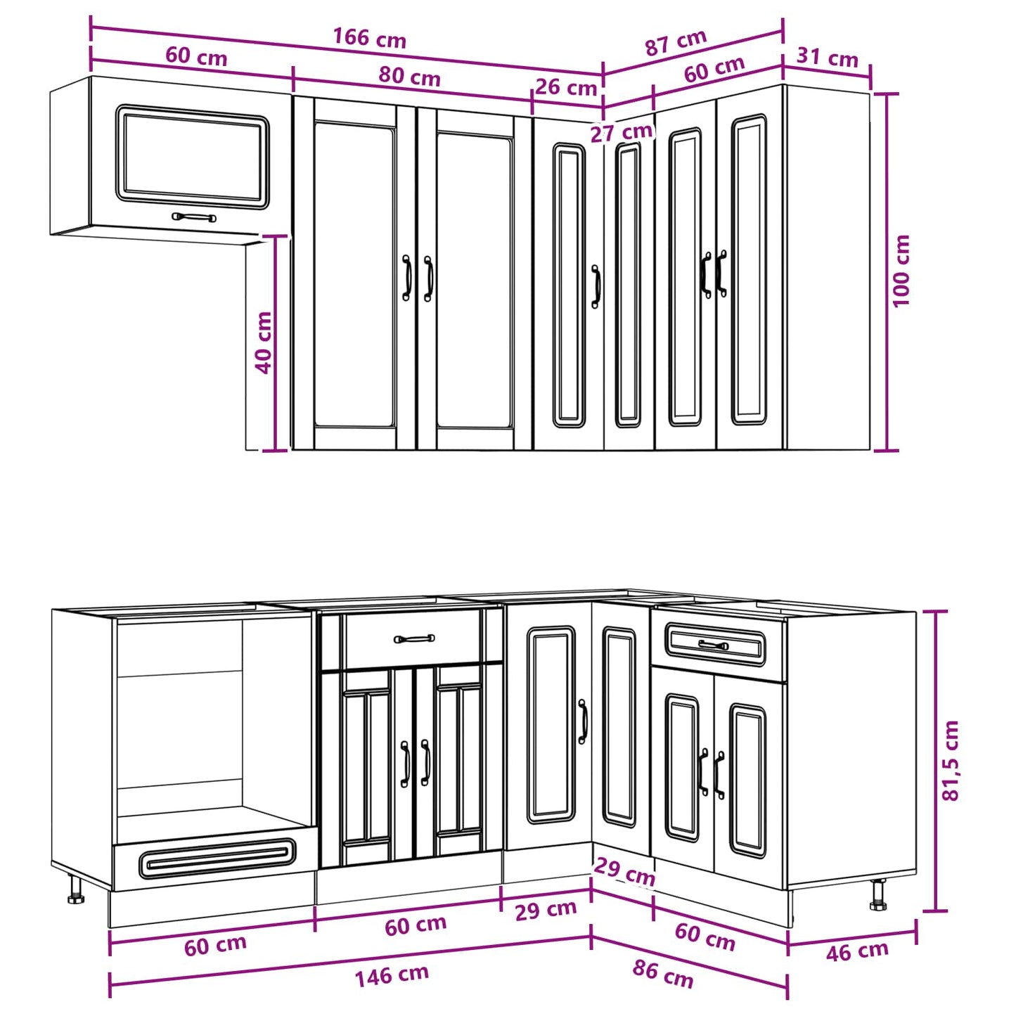vidaXL Μονάδα κουζίνας KALMAR 8 pcs Μαύρο Επεξεργασμένο Ξύλο