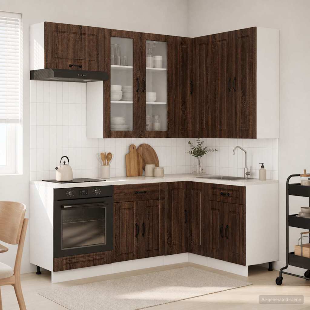 vidaXL Μονάδα κουζίνας KALMAR 8 pcs Καφέ Ξύλο Δρυός Επεξεργασμένο Ξύλο