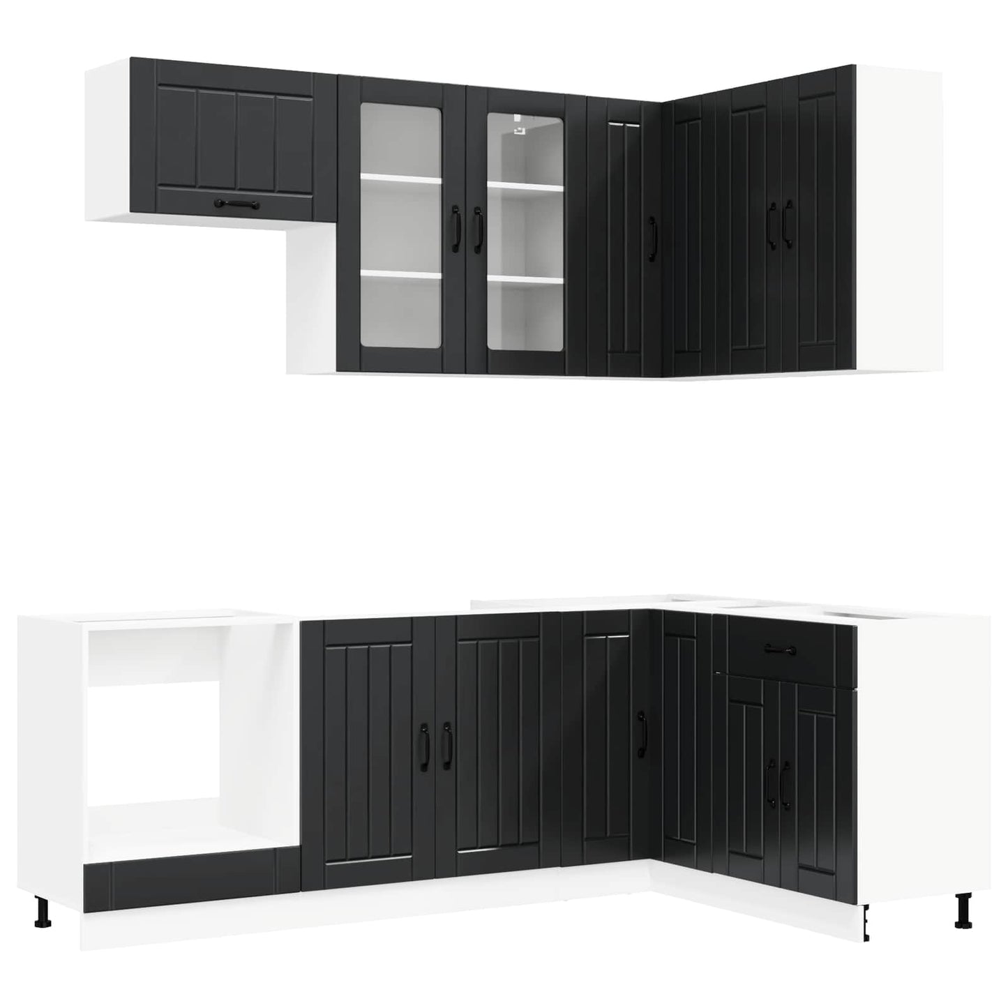 vidaXL Μονάδα κουζίνας LUCCA 8 pcs Μαύρο Επεξεργασμένο Ξύλο