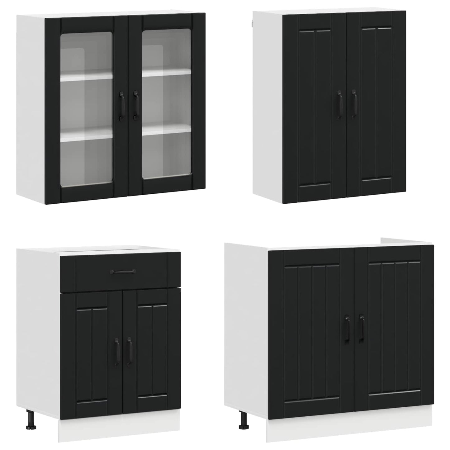 vidaXL Μονάδα κουζίνας LUCCA 8 pcs Μαύρο Επεξεργασμένο Ξύλο
