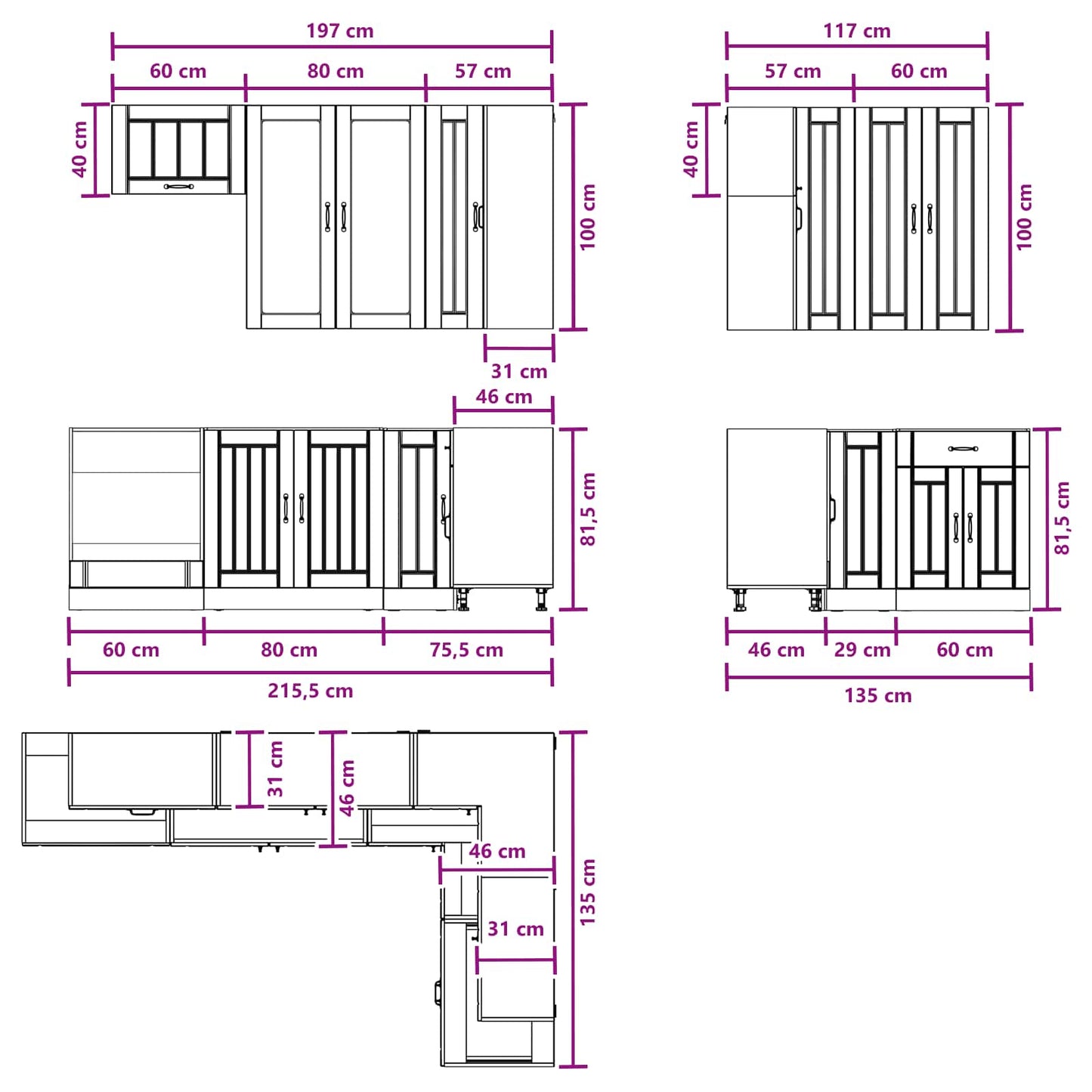 vidaXL Μονάδα κουζίνας LUCCA 8 pcs Μαύρο Επεξεργασμένο Ξύλο