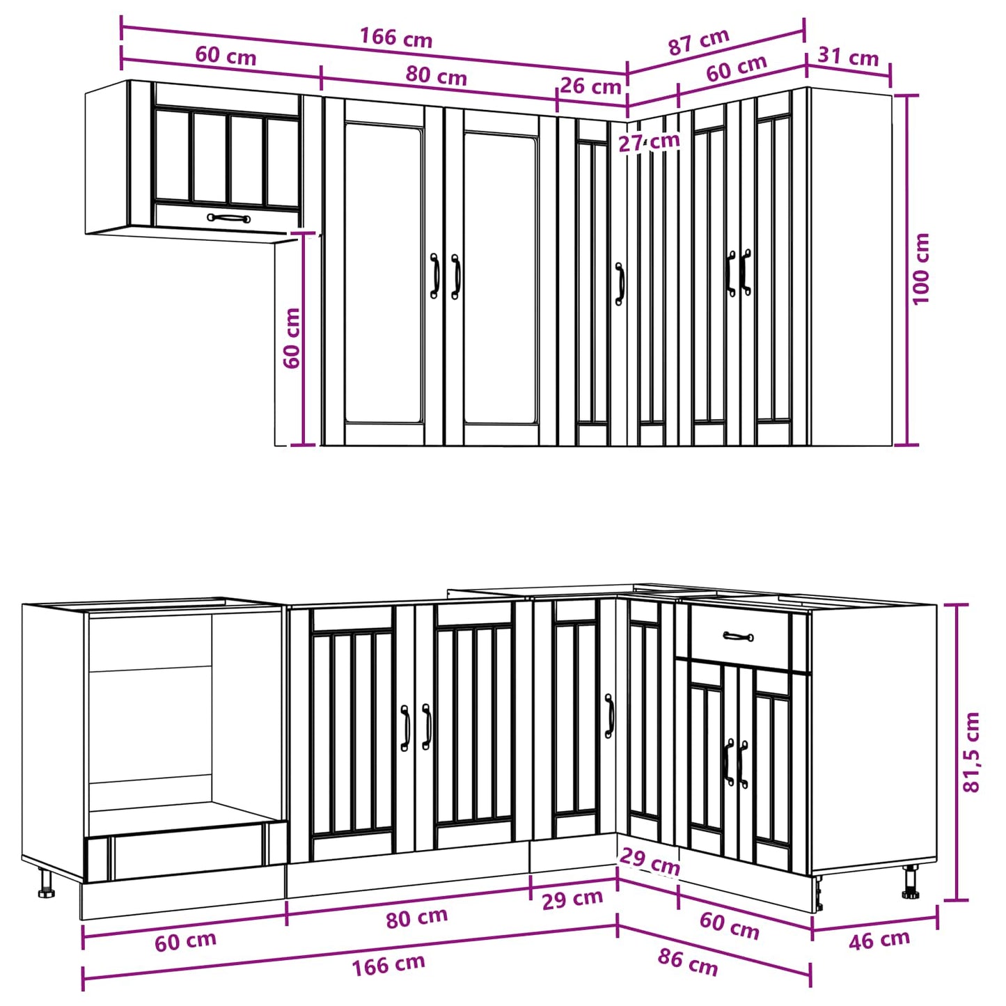 vidaXL Μονάδα κουζίνας LUCCA 8 pcs Μαύρο Επεξεργασμένο Ξύλο