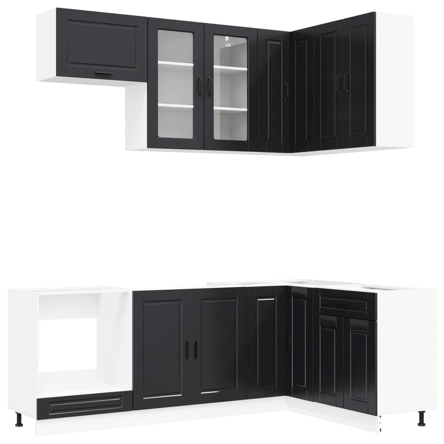 vidaXL Μονάδα κουζίνας PORTO 8 pcs Μαύρο Επεξεργασμένο Ξύλο