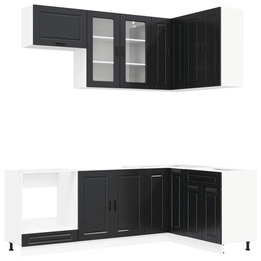 vidaXL Μονάδα κουζίνας PORTO 8 pcs Μαύρο Επεξεργασμένο Ξύλο