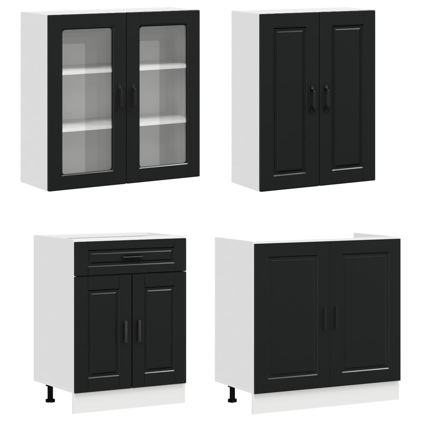 vidaXL Μονάδα κουζίνας PORTO 8 pcs Μαύρο Επεξεργασμένο Ξύλο