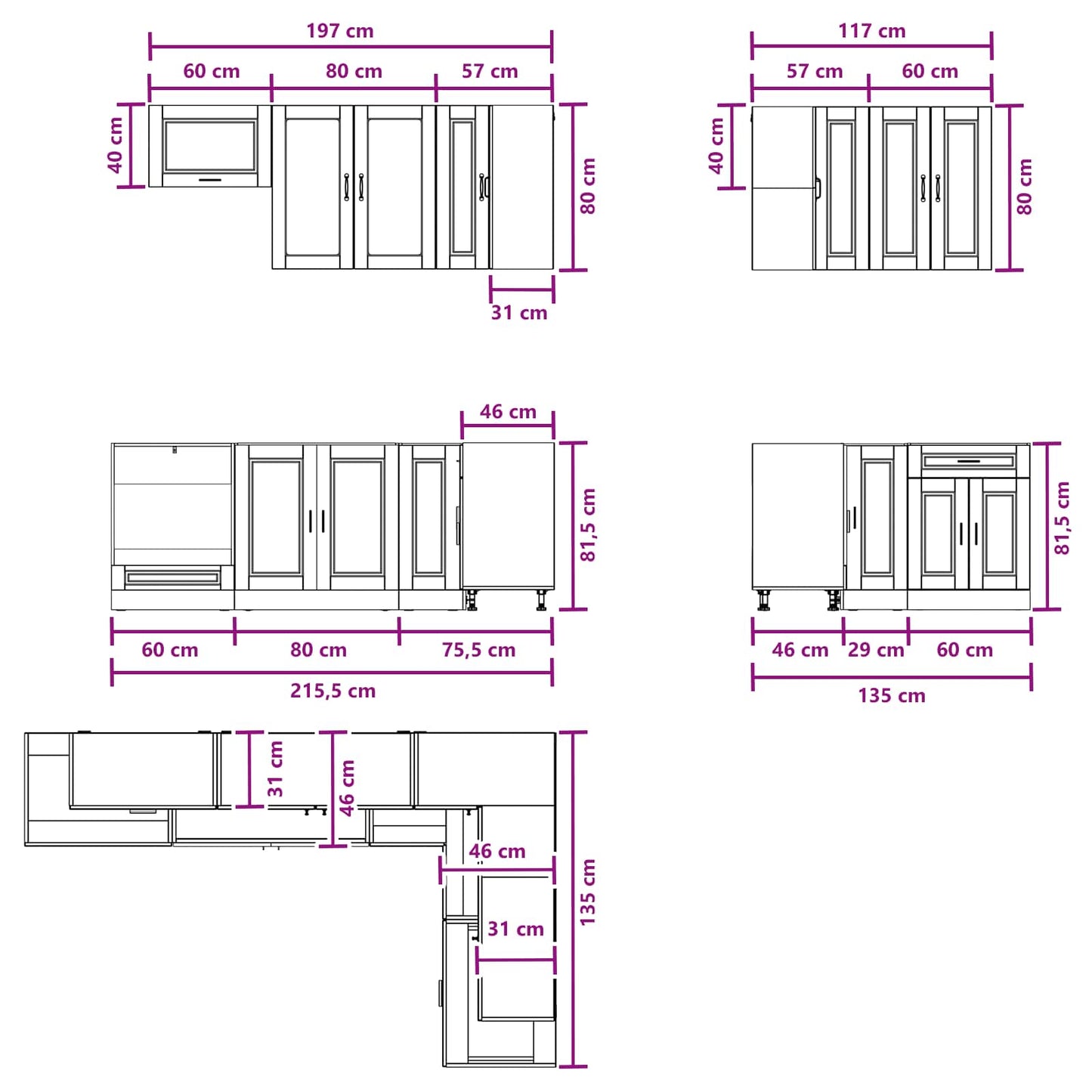 vidaXL Μονάδα κουζίνας PORTO 8 pcs Γκρι Σκυροδέματος