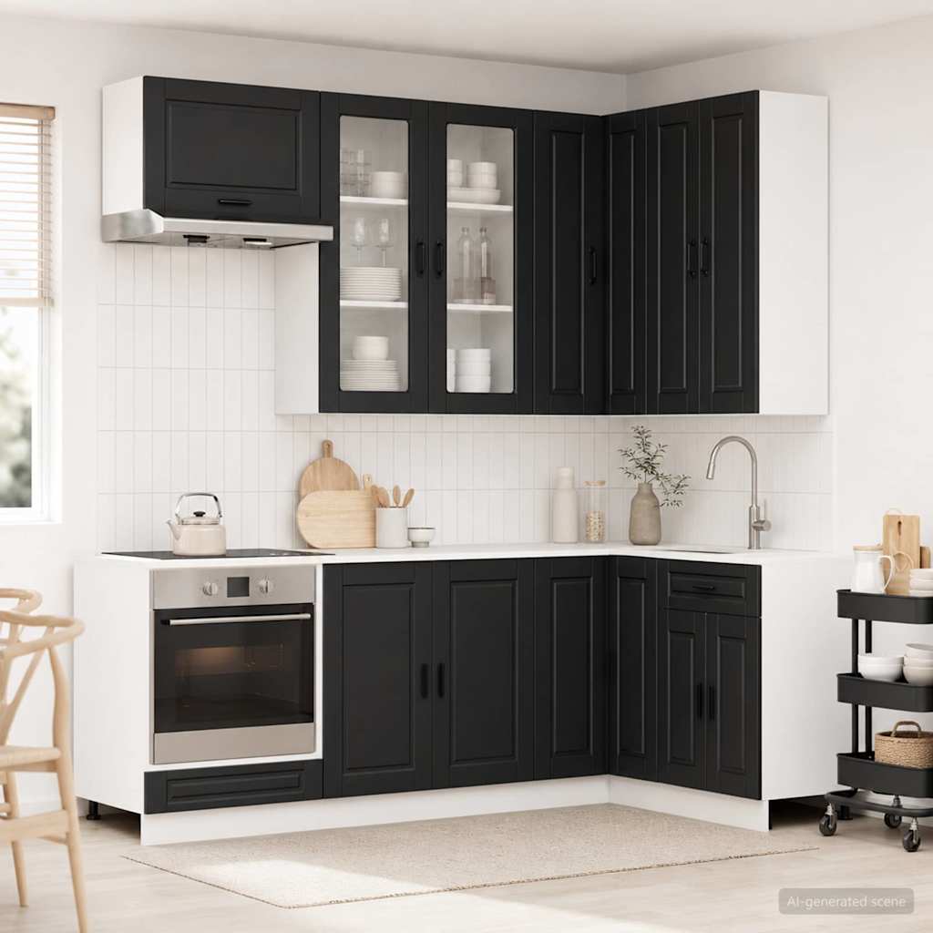 vidaXL Μονάδα κουζίνας PORTO 8 pcs Μαύρο Επεξεργασμένο Ξύλο