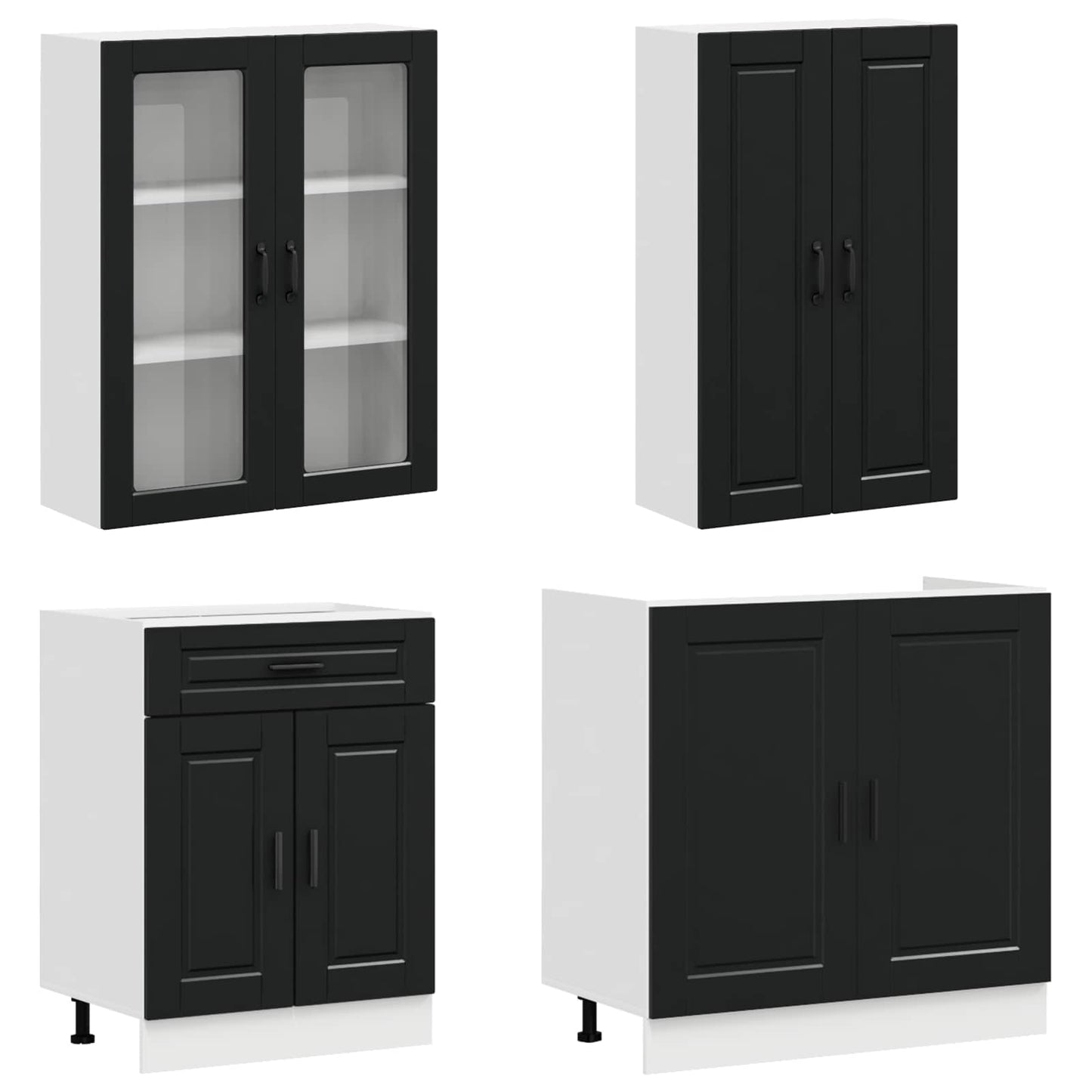 vidaXL Μονάδα κουζίνας PORTO 8 pcs Μαύρο Επεξεργασμένο Ξύλο