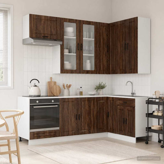 vidaXL Μονάδα κουζίνας PORTO 8 pcs Καφέ Ξύλο Δρυός Επεξεργασμένο Ξύλο