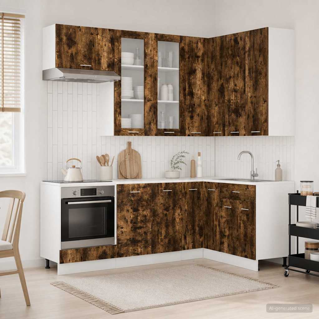 vidaXL Μονάδα κουζίνας LYON 8 pcs Καπνισμένο Ξύλο Δρυός
