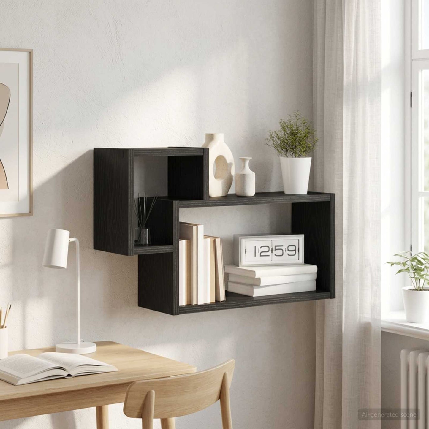 vidaXL Ράφι Τοίχου Επιτοίχιο Μαύρη Δρυς 55 x 15 x 35 εκ.