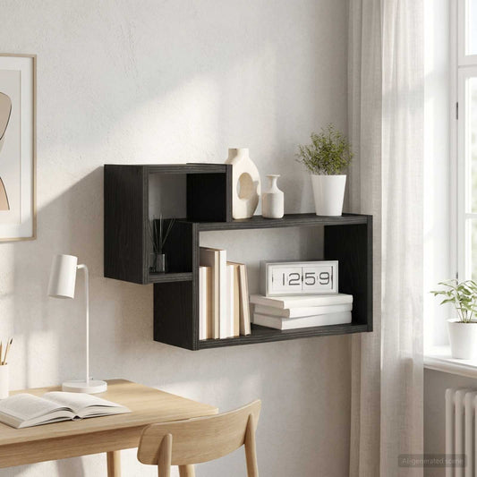 vidaXL Ράφι Τοίχου Επιτοίχιο Μαύρη Δρυς 55 x 15 x 35 εκ.