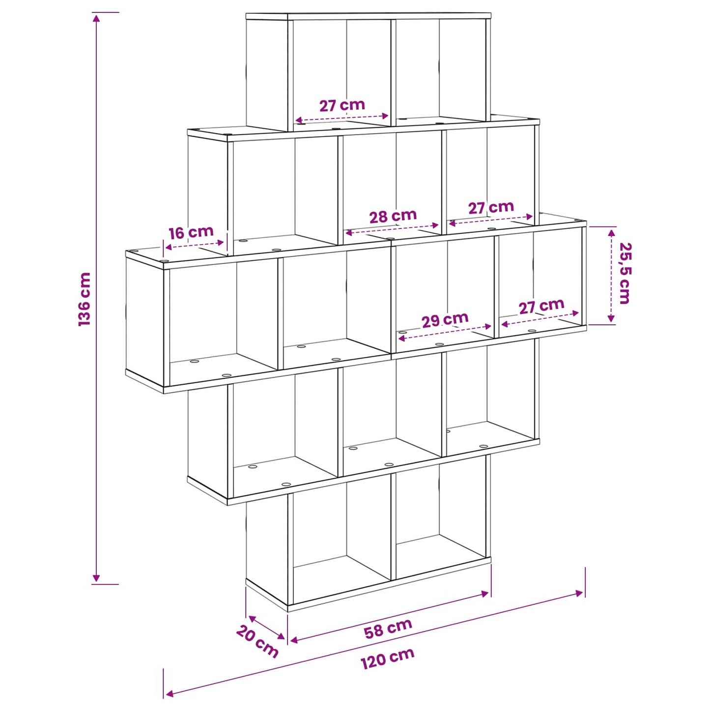 vidaXL Ράφι Τοίχου Γκρι Σκυροδέματος 120 x 20 x 136 εκ