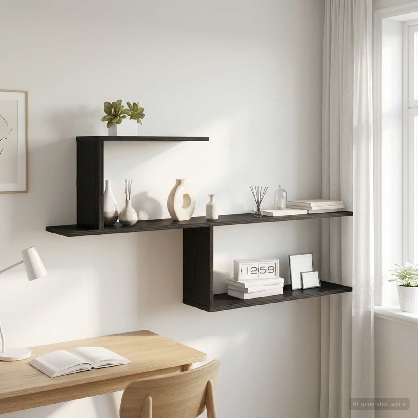 vidaXL Ράφι Τοίχου Μαύρη Δρυς 122 x 18 x 60 εκ. Επεξεργασμένο Ξύλο