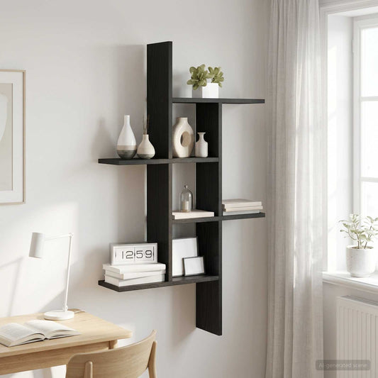 vidaXL Ράφι Τοίχου Μαύρη Δρυς 61 x 15 x 102 εκ Επεξεργασμένο Ξύλο