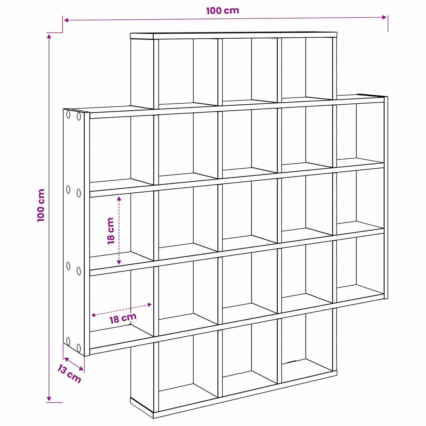 vidaXL Ράφι Τοίχου Παλαιωμένο ξύλο 100 x 13 x 100 εκ