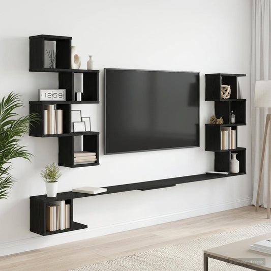 vidaXL Ράφι Τηλεόρασης Τοίχου Μαύρη Δρυς 180 x 15 x 94 εκ