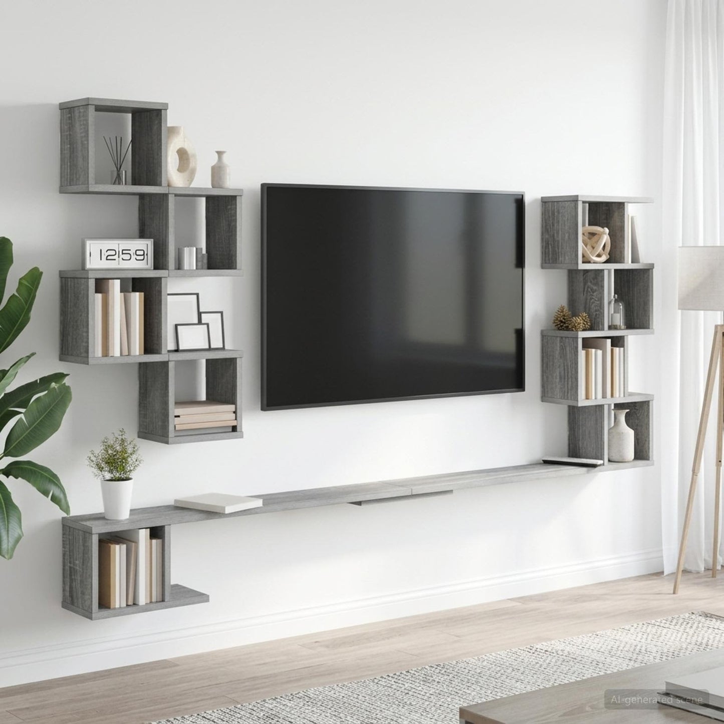 vidaXL Ράφι Τηλεόρασης Τοίχου Γκρι Sonoma 180 x 15 x 94 εκ
