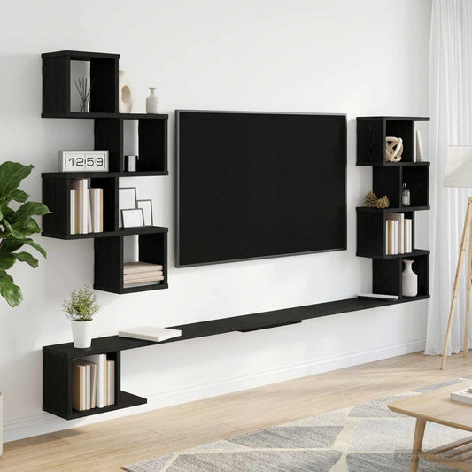 vidaXL Ράφι Τηλεόρασης Τοίχου Μαύρη Δρυς 200 x 15 x 94 εκ