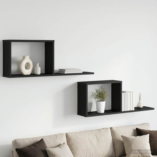 vidaXL Κρεμαστά ράφια 2 pcs Μαύρη Δρυς 80 x 15 x 30 εκ