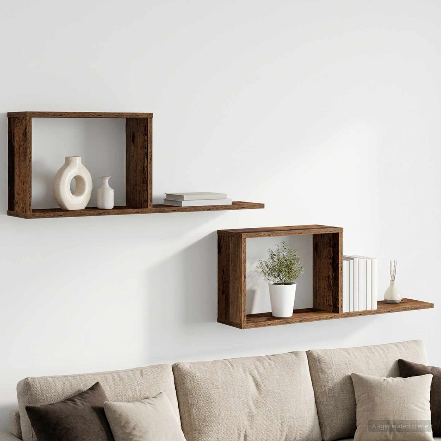 vidaXL Κρεμαστά ράφια 2 τμχ. Παλαιωμένο ξύλο 80 x 15 x 30 εκ