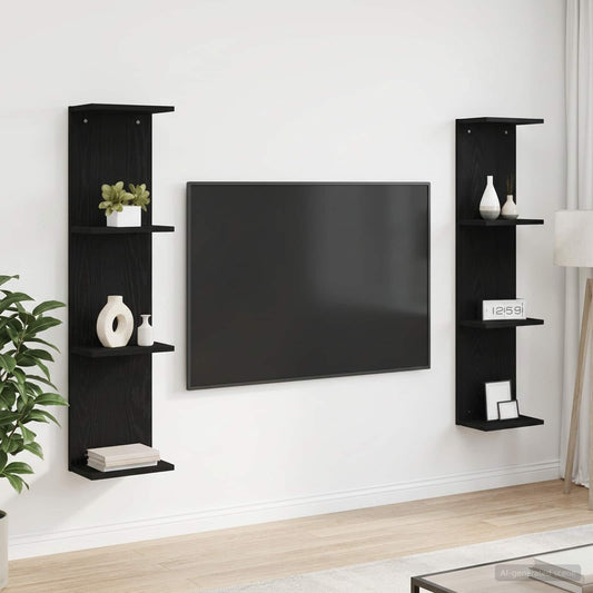 vidaXL Ράφι Τοίχου 2 τμχ. Μαύρη Δρυς 25 x 15 x 100 εκ