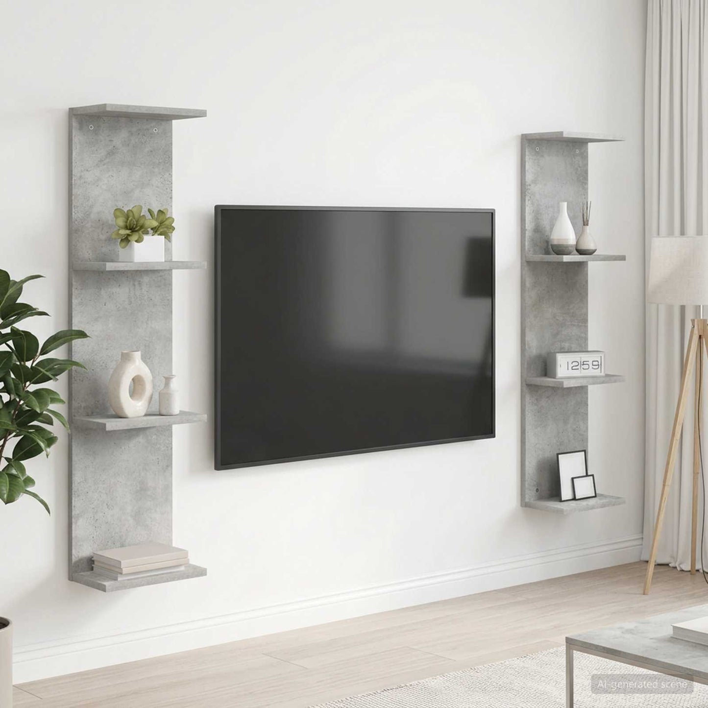 vidaXL Ράφι Τοίχου 2 τμχ. Γκρι Σκυροδέματος 25 x 15 x 100 εκ