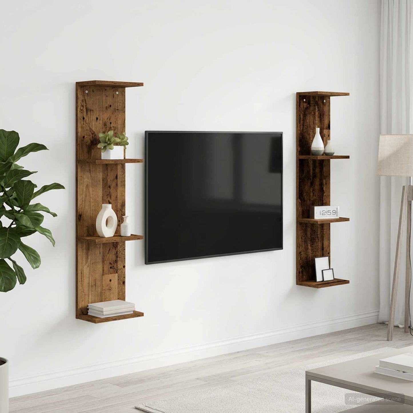 vidaXL Ράφι Τοίχου 2 τμχ. Παλαιωμένο ξύλο 25 x 15 x 100 εκ