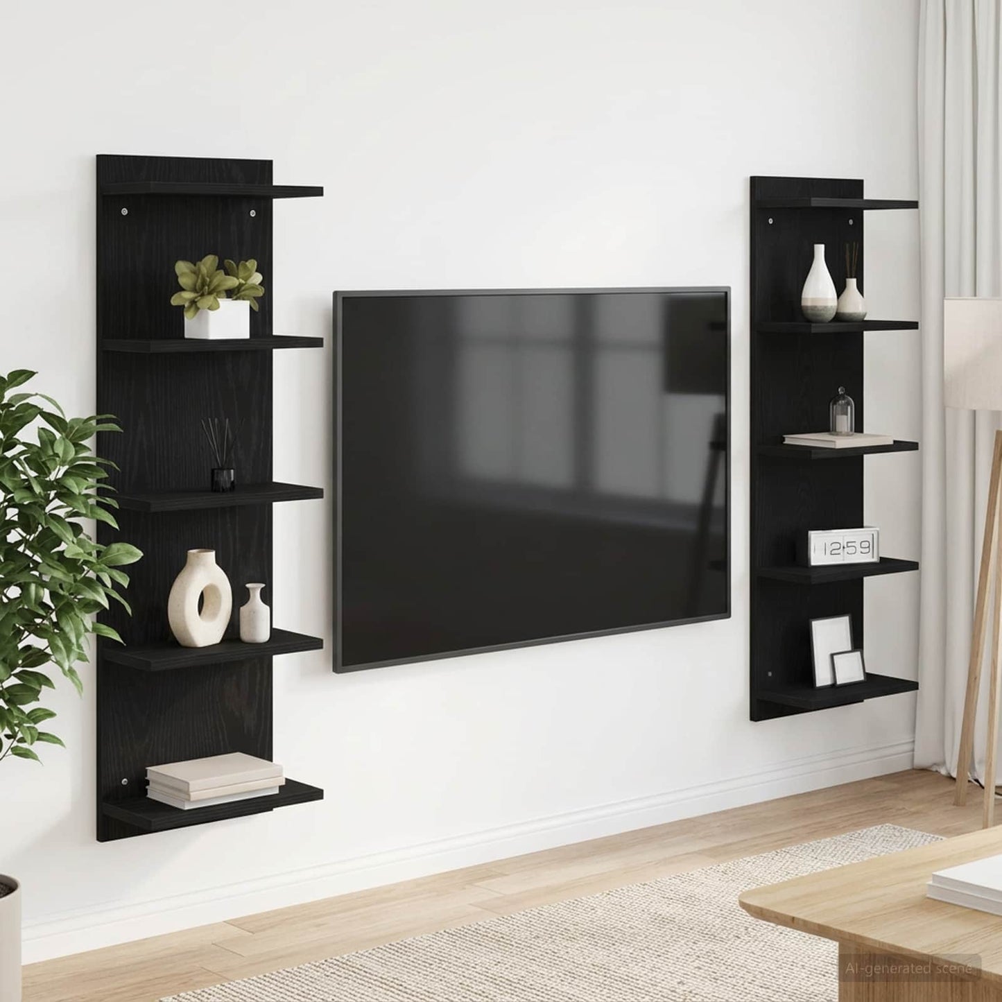 vidaXL Ράφι Τοίχου 2 τμχ. Μαύρη Δρυς 30 x 15 x 100 εκ